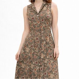 VTG All That Jazz Floral Rayon Midi Dress Sz M Green Monica Button Tie 90s Boho